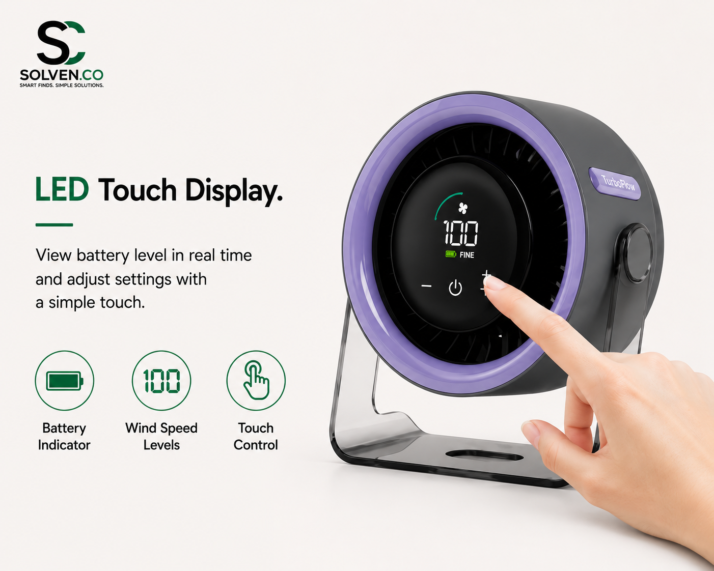 Solven Co™ TurboFlow Rechargeable Desk Fan