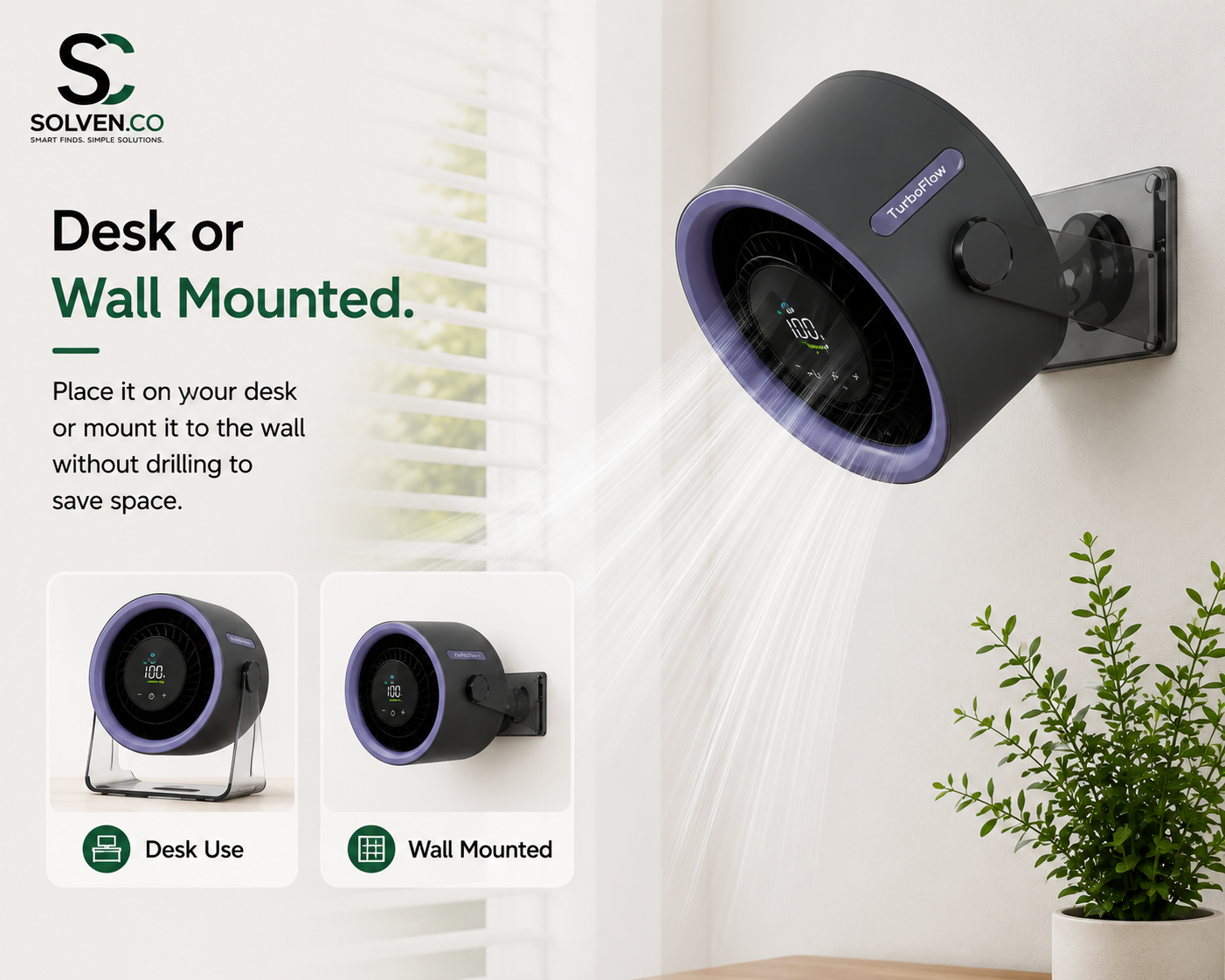 Solven Co™ TurboFlow Rechargeable Desk Fan